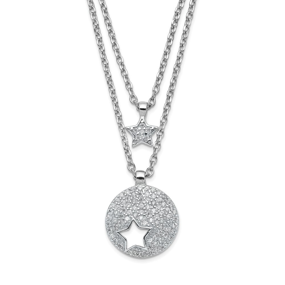 925 Sterling Silver Rhodium-plated 2-strand CZ Drops with 2in ext Necklace 16 Length