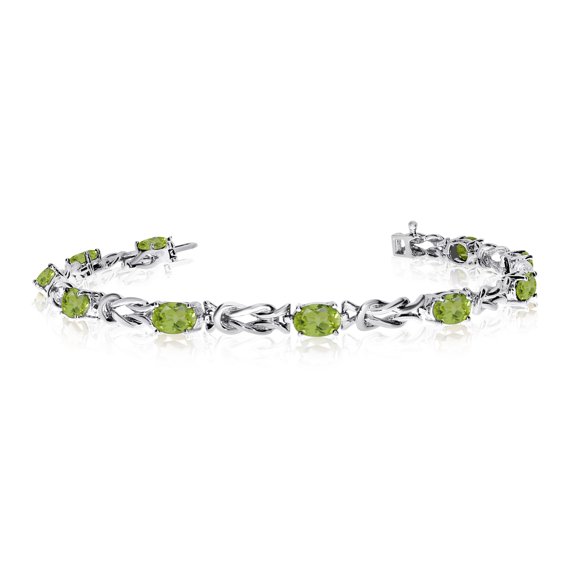14K White Gold Oval Peridot Reef Knot Bracelet
