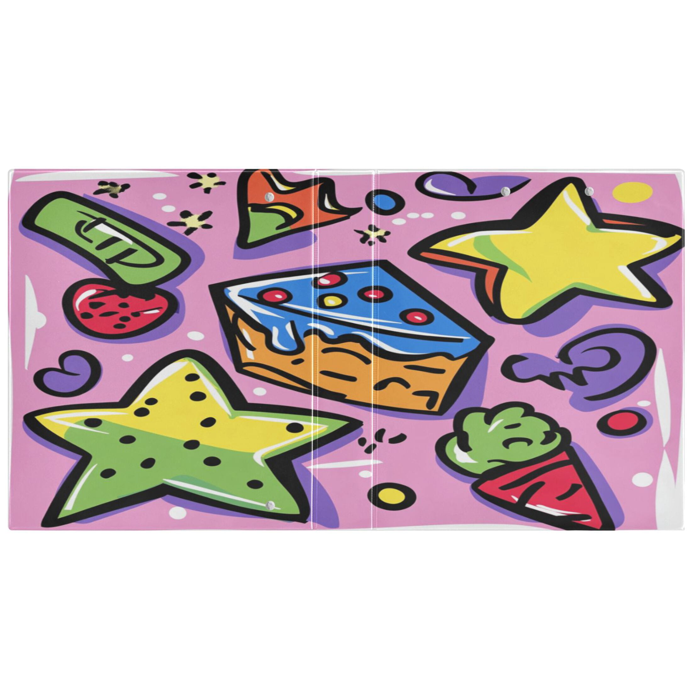 Fruits and Cakes 12.4x10.6in PVC Round Ring Binder, D-Ring 3-Hole, Metal Clip, 200 Sheets