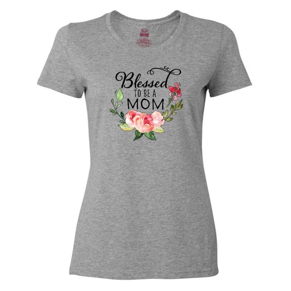 Inktastic Blessed to Be a Mom with Pink Flowers Women's T-Shirt