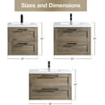 thumbnail image 4 of Wall Mounted 36 Inch Cosmo Bathroom Vanity Eve with Integrated Sink, Assembled Eve Oak Wood Toiletries Storage Cabinet with Integrated White Countertop and 2 Large Metal Drawers By Flairwood Décor, 4 of 7