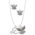 thumbnail image 1 of Delight Jewelry Silvertone Small Gelato Script Initial - Z - Silver tone Guardian Angel Charm Necklace and Stud Earrings, 1 of 4