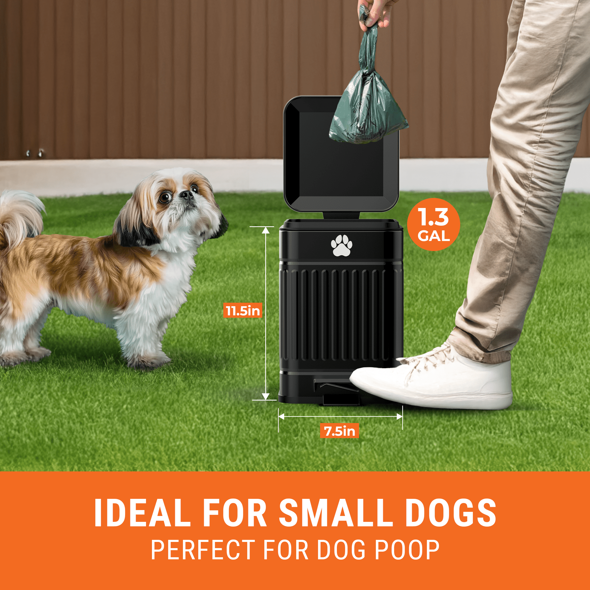 Pupzle Dog Poop Trash Can Outside, Trash Can for Dog Poop, 1.3 Gal, Black