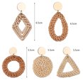 thumbnail image 4 of 1 Pair Rattan Earrings Boho Straw Woven Earrings Handmade Wicker Drop Earrings Dangle Geometric Statement Earrings Hand-Knitted Straw Geometric Drop & Dangle Earrings for Women Girls, 4 of 5