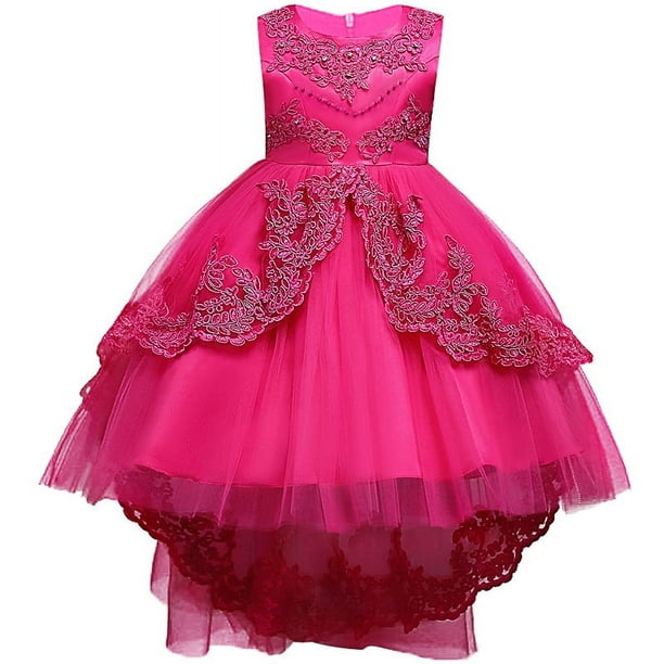 Ropa para niños Vestido para niñas Vestido de princesa Vestido de encaje bordado para niñas Vestido de cola para niñas de flores