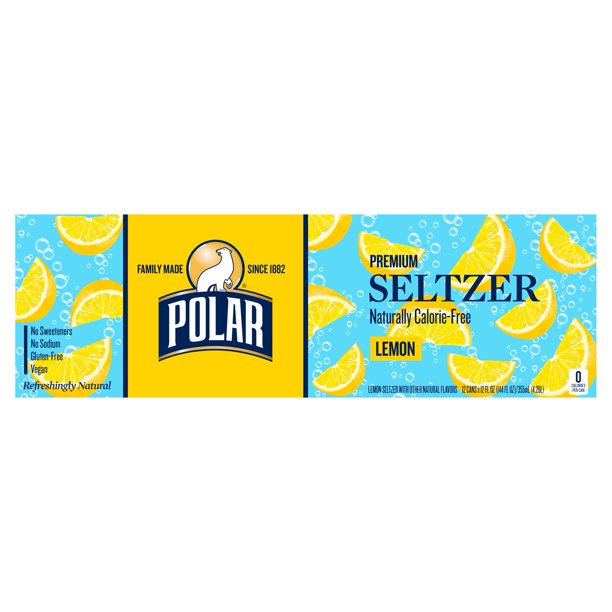 Polar Seltzer Water Lemon, 12 fl oz cans, 12 Pack