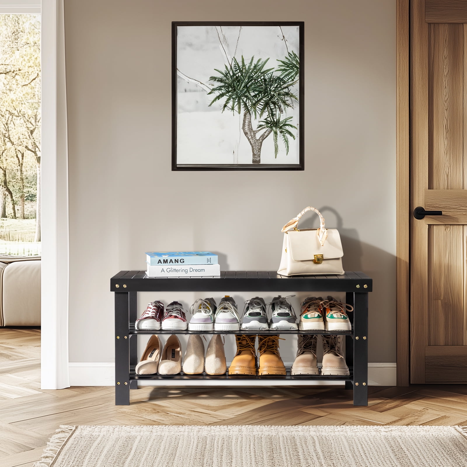 3 Tier Shoe Rack Seamless Top Bamboo