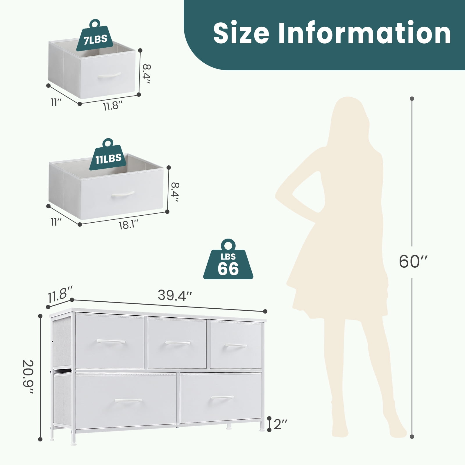 MAYEERTY 5 Drawers Organizer, TV Stand with Fabric Storage, Tower Storage Cabinet Dresser & Chest, Gray