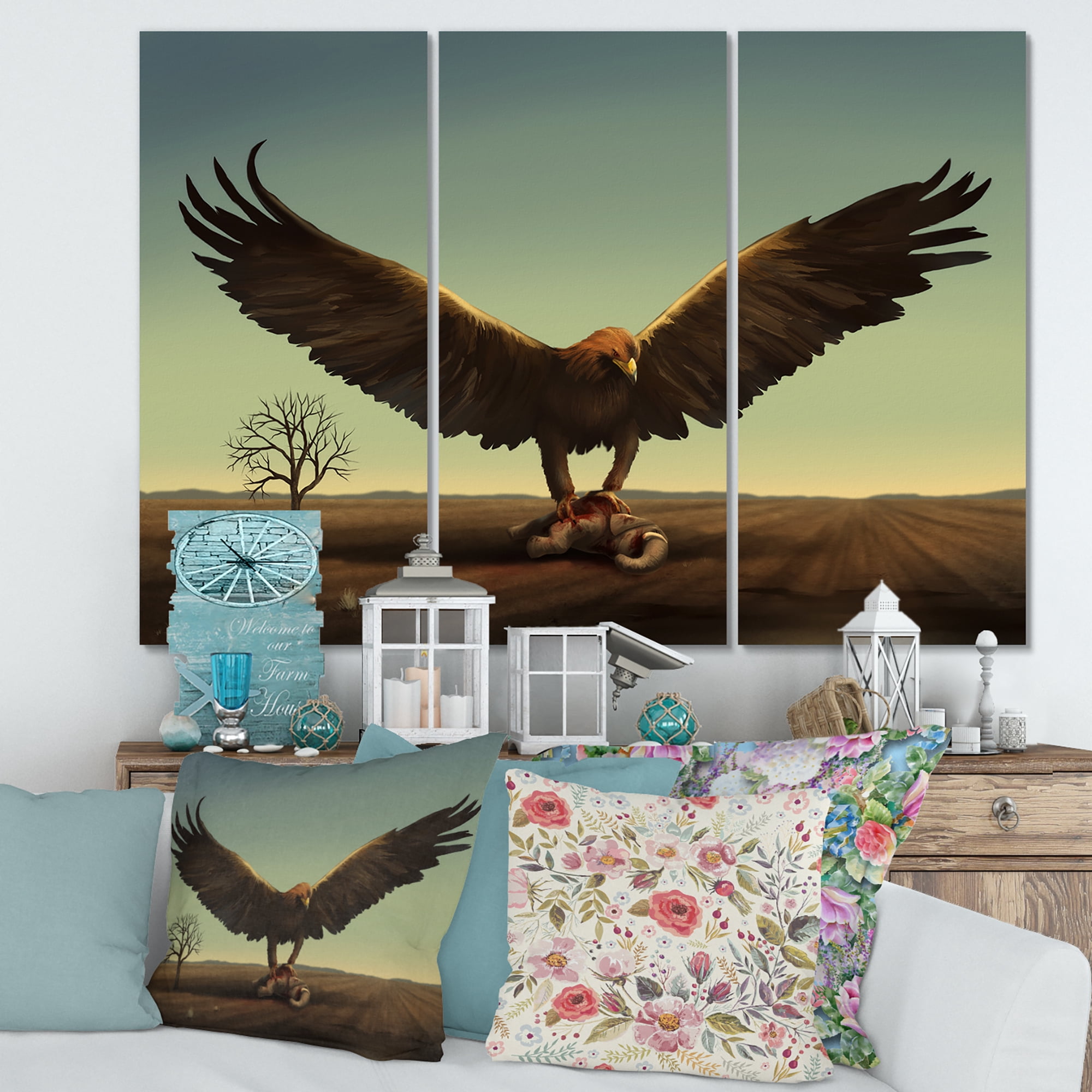Designart ' Open Wings Roc Bird in Wild ' Farmhouse Canvas Wall Art Print