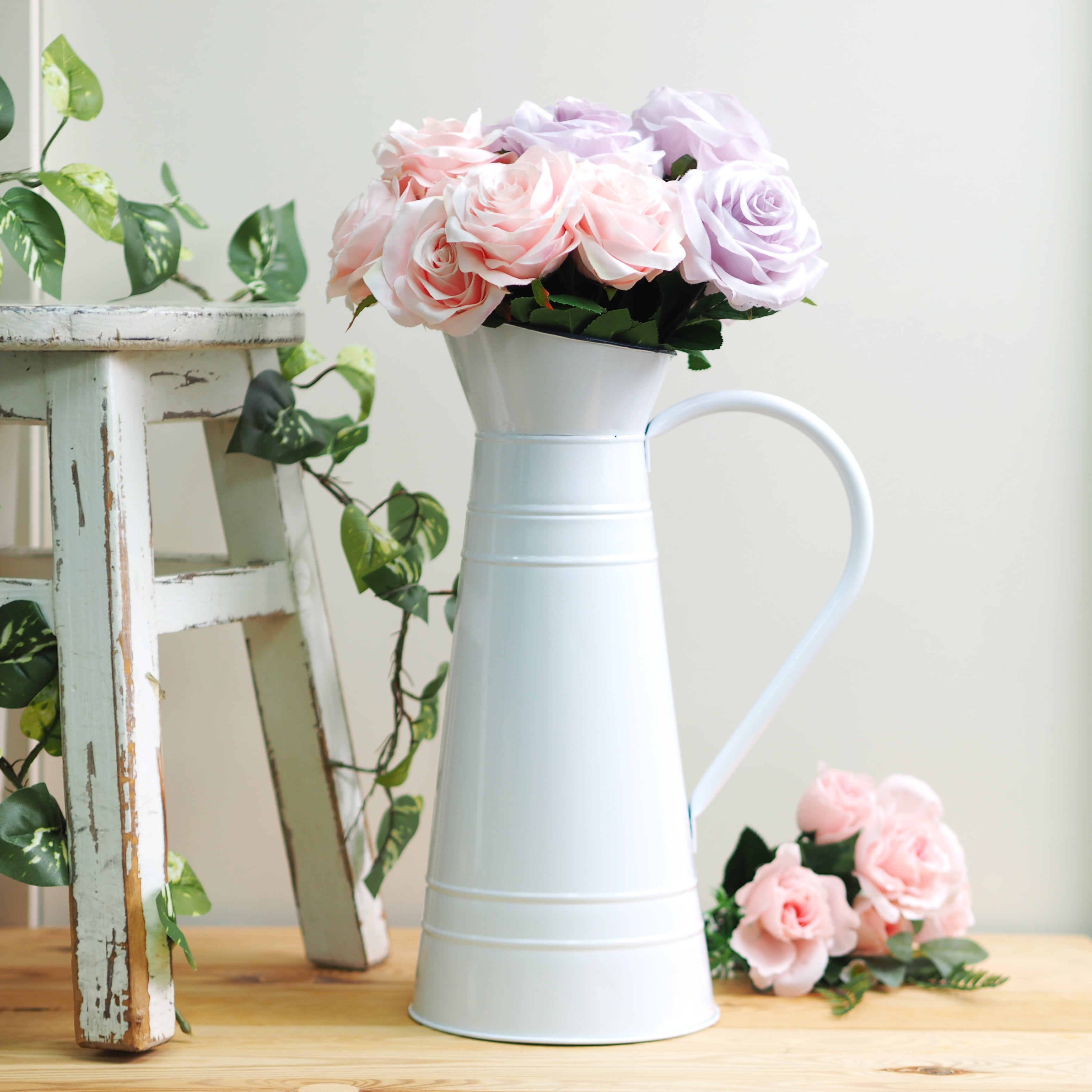 Mainstays Floral Iron Ceramic Pitcher, 15", White