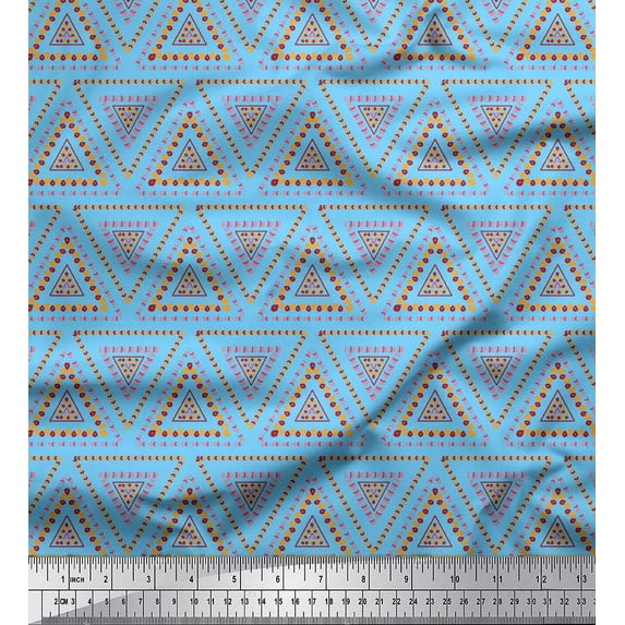 Soimoi Blue Cotton Cambric Fabric Triangle Art Geometric Fabric Prints By Yard 42 Inch Wide