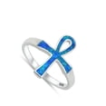 thumbnail image 4 of CHOOSE YOUR COLOR Blue Simulated Opal Ankh Loop Cross Wide Ring .925 Sterling Silver Band CZ Female Size 9, 4 of 4
