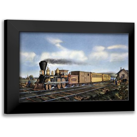 Currier and Ives 14x10 Black Modern Framed Museum Art Print Titled - American Express Train