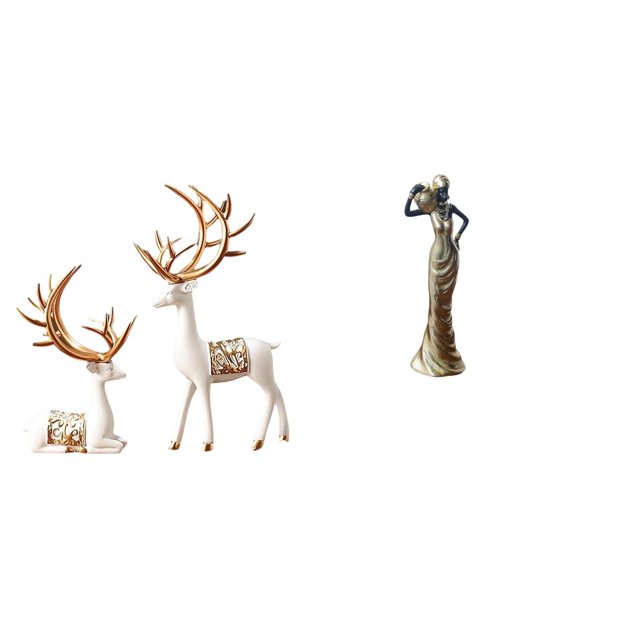 Escultura de reno europeo, artesanía coleccionable y estatua de dama tribal africana, adorno vintage para escritorio, armario, dormitorio, regalo de i