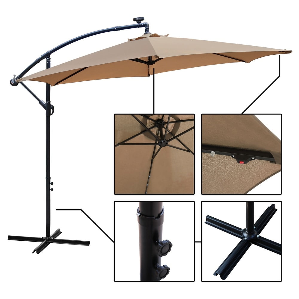 Abble 10ft Outdoor Hanging Offset Cantilever Solar LED Umbrella with Crank - Tan