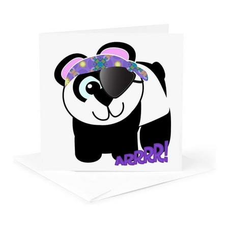 3dRose, Cute Goofkins Pirate Panda Cartoon, 1 Greeting Card with envelope