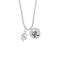 thumbnail image 2 of Delight Jewelry Silvertone Rounded Dollar Sign Silvertone Script Initial Disc - R - Charm Necklace, 20"+3", 2 of 4