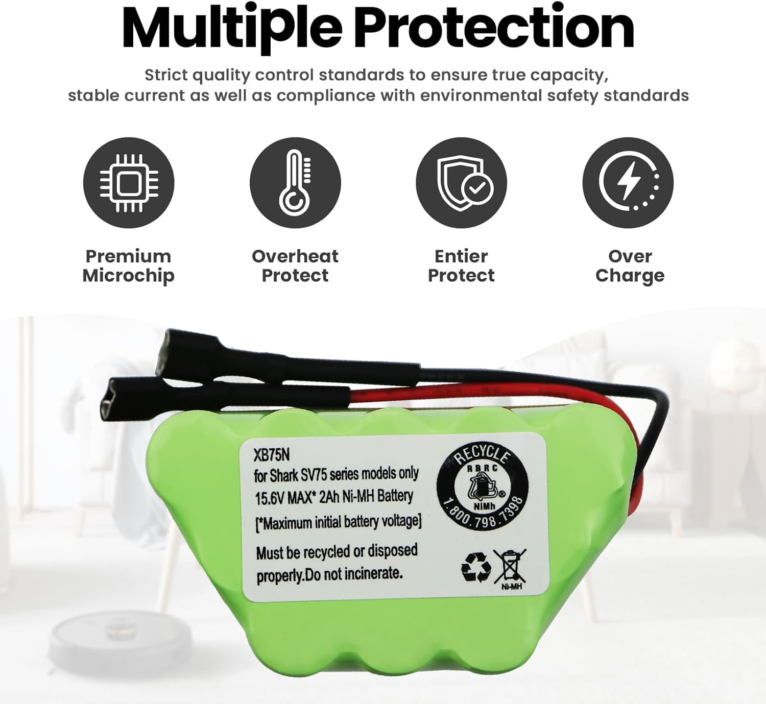 15.6V 1200mAh XB75N Replacement Battery for Shark SV75_N SV75Z_N