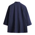 thumbnail image 5 of Haseil Cárdigan tipo kimono para hombre, chaquetas japonesas, algodón informal, camisa de manga 3/4, abrigo frontal abierto, lino ligero, Yukata, azul marino, talla 2XL = talla L, 5 of 5