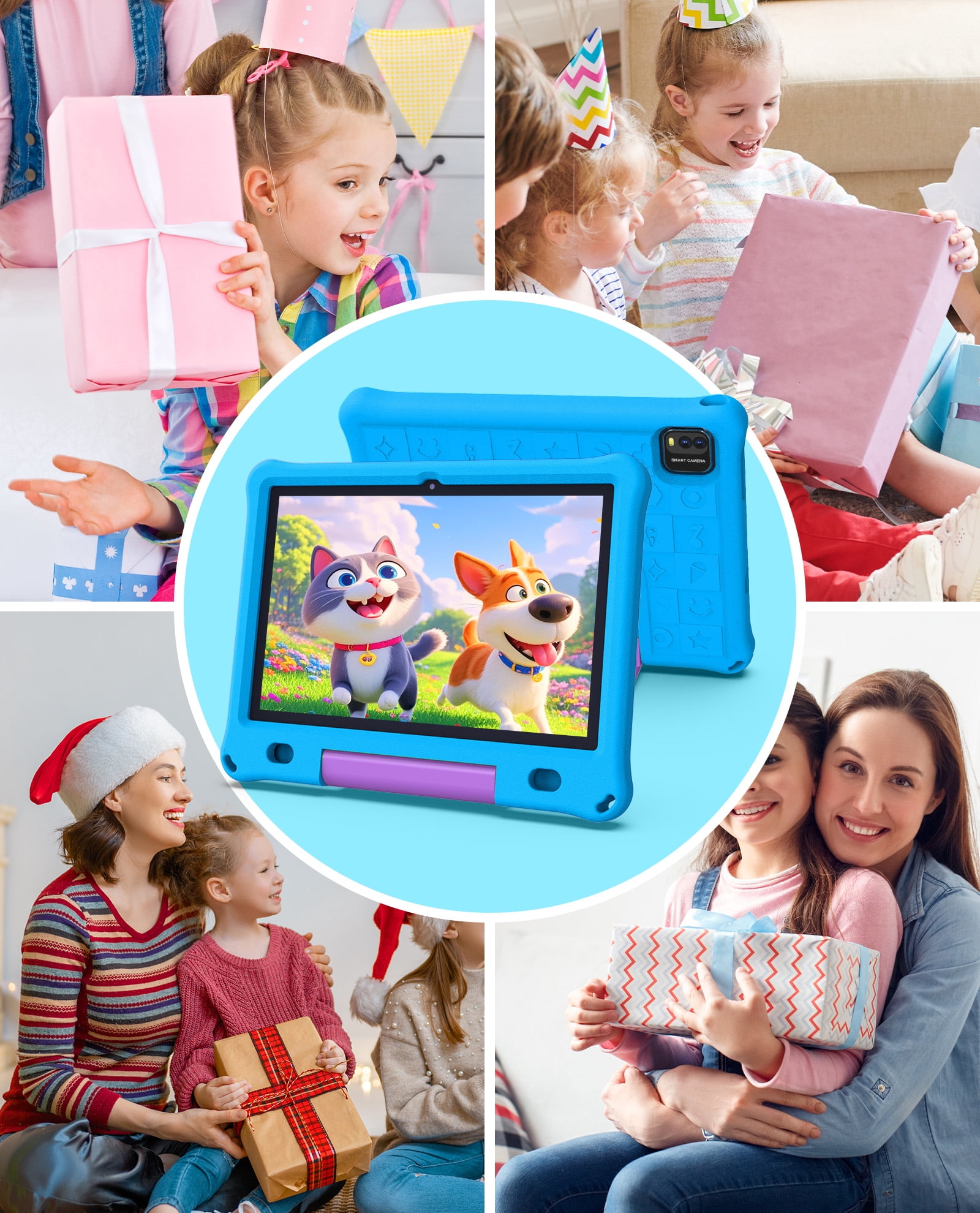 FITIFUN 10.1 inch Kids Tablet Android 15, 3GB RAM 64GB ROM 1TB Expand, Quad-Core, 5G/2.4G WiFi, 6000mAh, HD Display, Parental Control, Blue