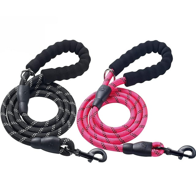 2 Pack de Laisses pour Chiens Robustes de 5 Pieds avec Laisses Réfléchissantes Confortables à Poignée Rembourrée pour Chiens de Taille Moyenne (Noir + Rose)