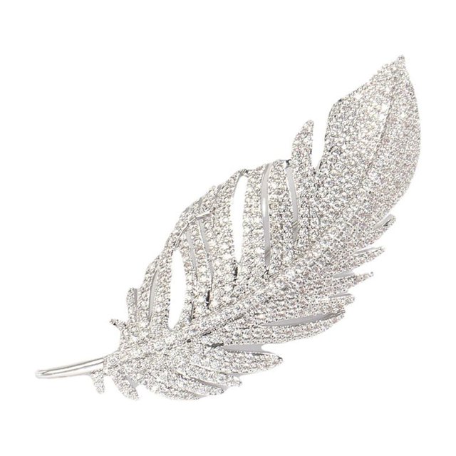 Broche de pluma de diamantes de imitación para mujer y hombre, broche de hoja delicada de cristal a la moda, alfileres de solapa, accesorios de vestir elegantes, joyería en el ojal