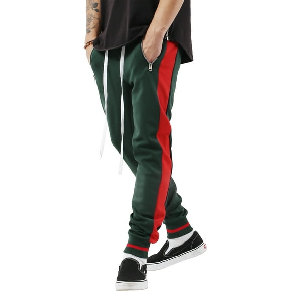 Ma Croix Men's Skinny fit Two Tone Stripe Track Pants Jogger with Zipper Pockets
