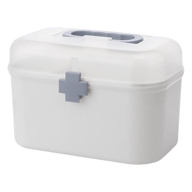 Caja organizadora de medicamentos de 2 niveles para viajes con cierre de pestillo, vacía, de primeros auxilios 265x155x18cm