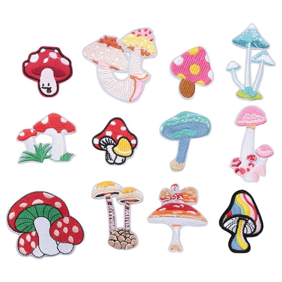 12Pcs Mushroom Patches Iron on for Clothing Pants Shoes Curtain, DIY Mushroom Embroidery Patch Sewing Craft Decoration