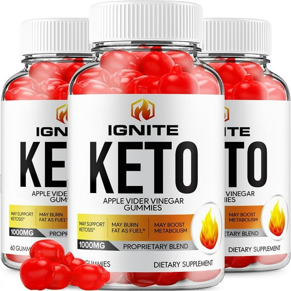 3 Pack Ignite Keto ACV Gummies - Official - Keto Ignite ACV Advanced Formula Plus Apple Cider Vinegar Dietary Supplement B12 Beet Root Juice Men Women 180 Gummies