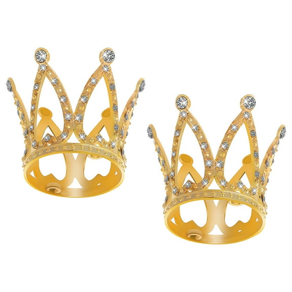 FRCOLOR 2Pcs Tiny Golden Rhinestone Crown for Cake Decorations and Photography Props
