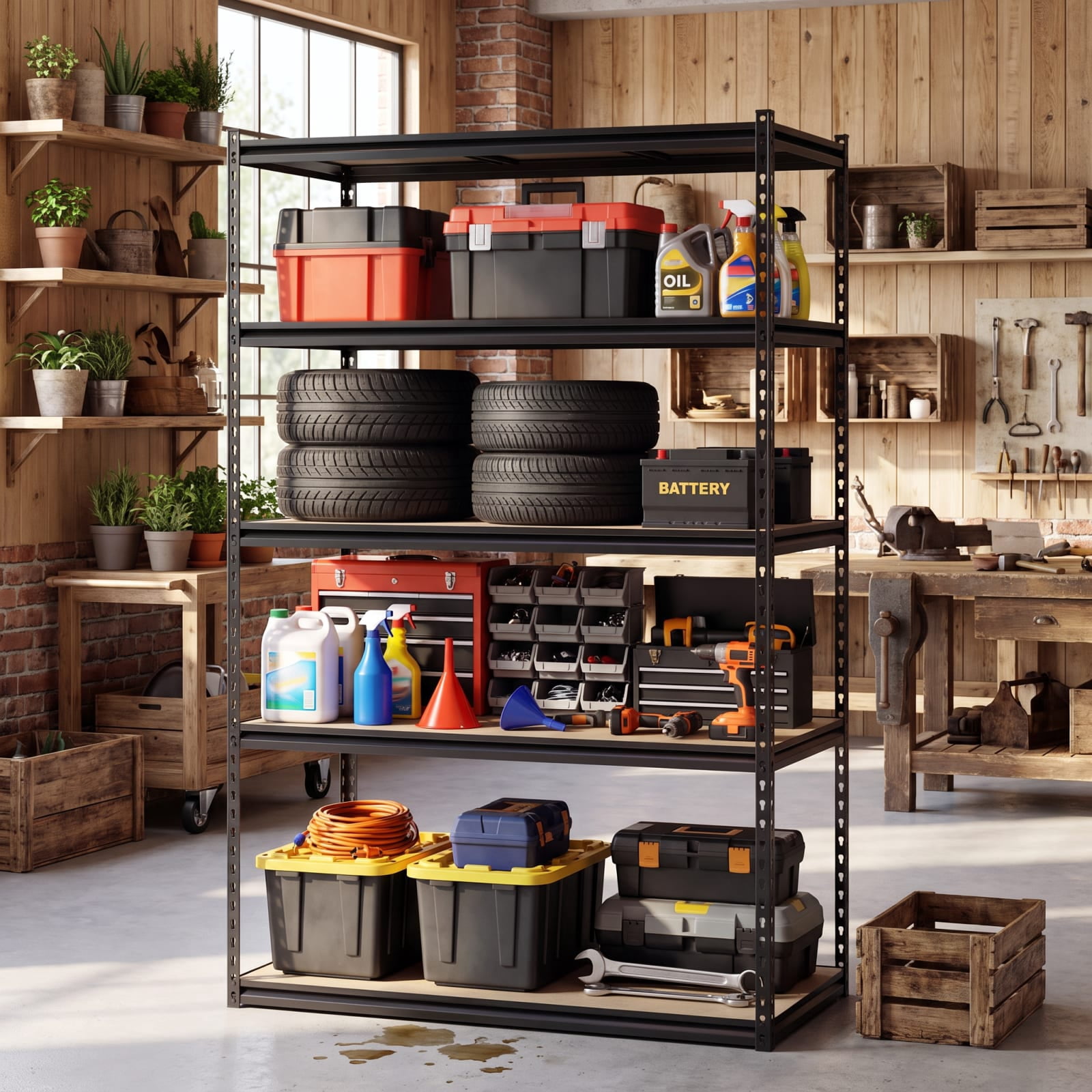 Biotree 5-Tier Metal Shelving Unit 2200 lbs Capacity with Adjustable Shelves 30" × 12" × 60" for Garage Warehouse Basement, Black