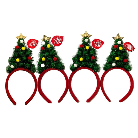4 Ct - Christmas Tree with Ornaments & Star Holiday Headband