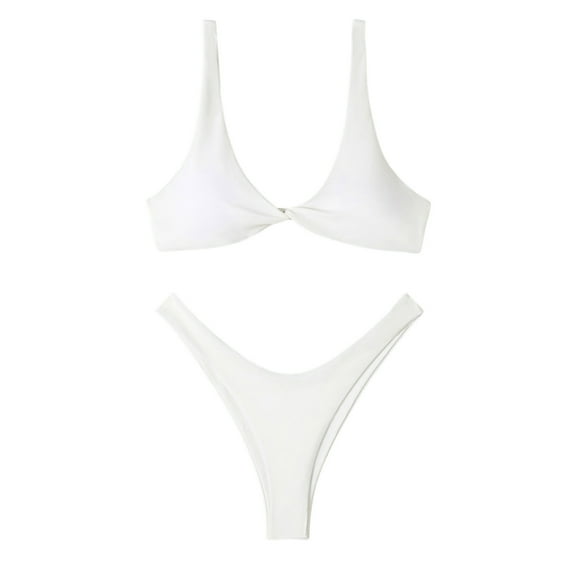 Cathalem Women Push Up Two Piece Bikini Swimsuits Padded Swimwear Bathing Suit (White,XS)