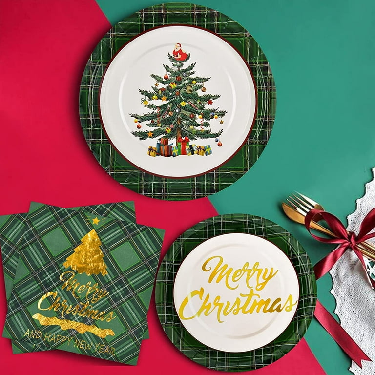 Nitial 240 Pcs Christmas Paper Plates and Napkins Serve 30 Guests Christmas  Party Supplies Disposable Xmas Tableware Set Dinner Plates and Napkins