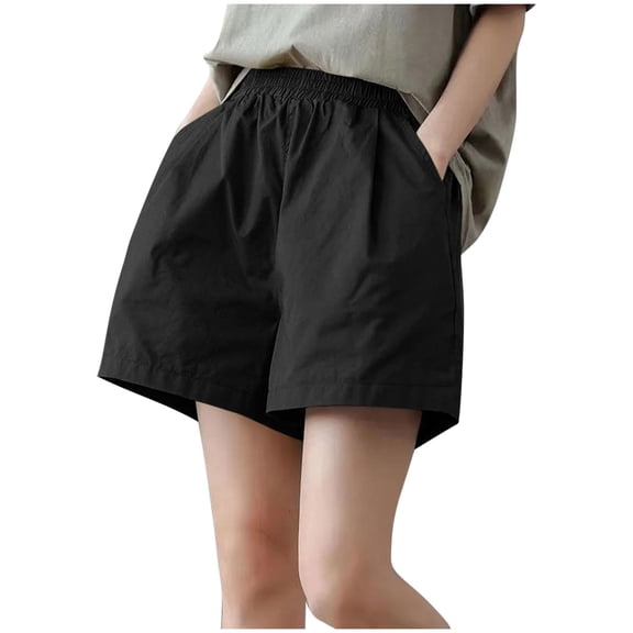 Erwazi Women's Solid Shorts Elastic Waist Casual Summer Wide Leg Shorts with Pockets