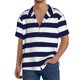 thumbnail image 1 of Fotbe Navy Blue And White Stripes Camisa Estampada de Manga Corta para Hombre, Casual de Verano, Estilo Playero, Sin Arrugas-Large, 1 of 5