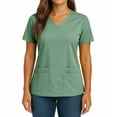 thumbnail image 3 of Medical Scrub Tops for Women Soft Stretch,Curved V-Neck Scrub Tops with 4 Pockets Green XL, 3 of 4