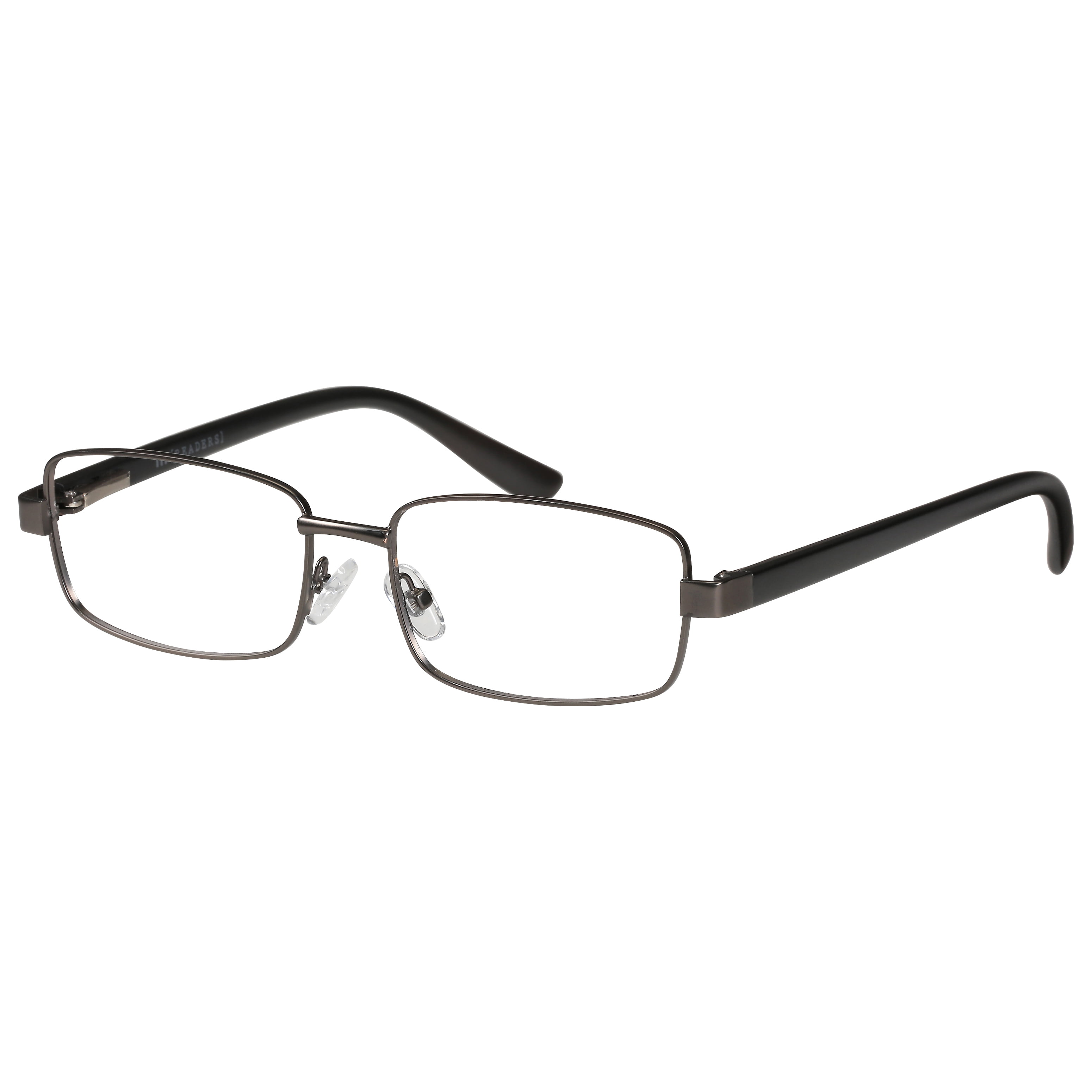 (2 pack) M+ Mens Rectangular Metal Reading Glasses Dgun 3.00 Reed in Gunmetal with Matte Black Temples