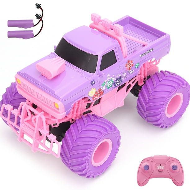 Carro de control remoto Coche de Control remoto para niñas, camioneta con Control remoto rosa y morado de 2,4 GHz, coche todoterreno recargable, juguete con 2 baterías