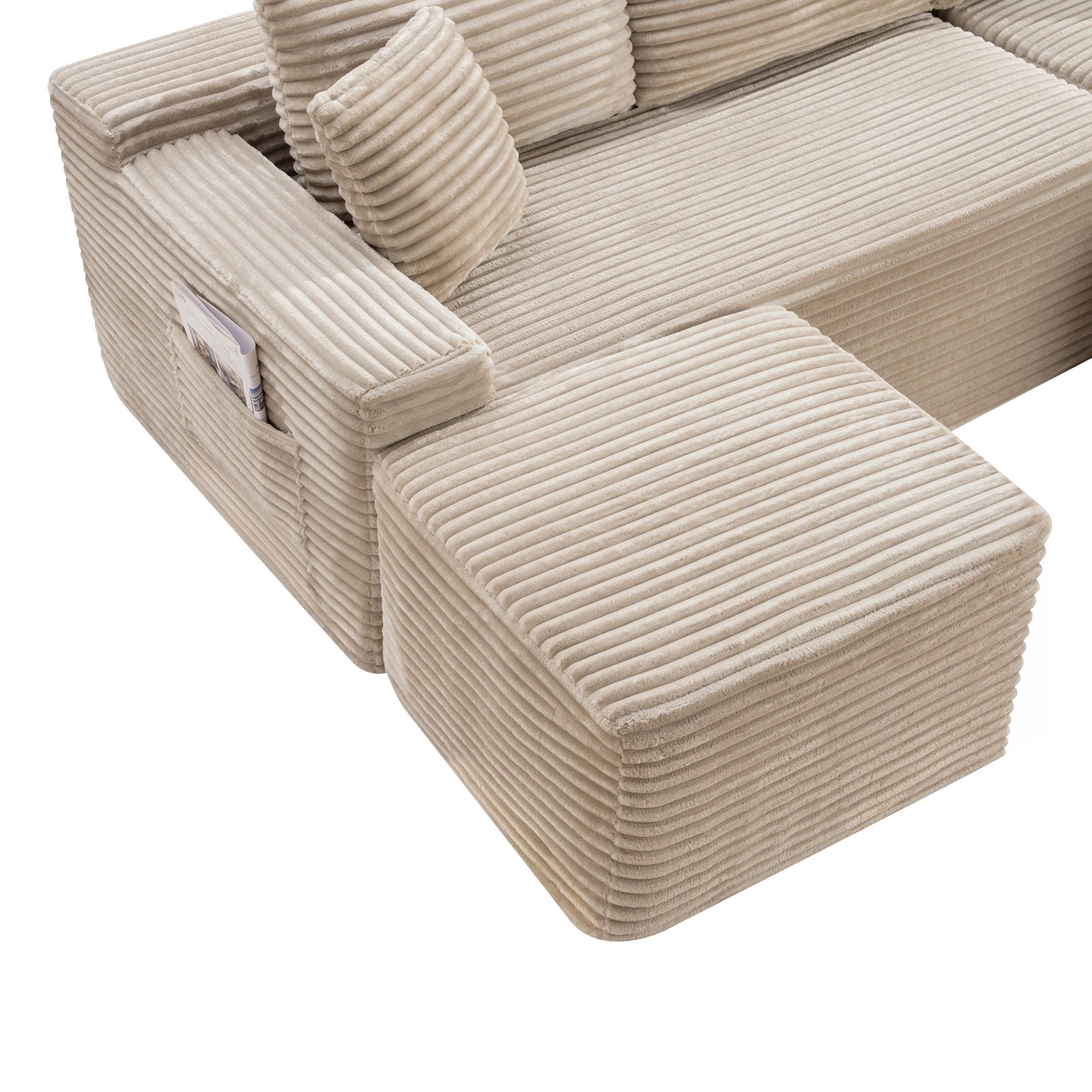 MOONMISS Small Modular Sectional Sofa with Movable Chaise and Ottoman,U-Shaped Boneless Cloud Couch for Living Room Apartment,Camel(Right Facing Chaise)
