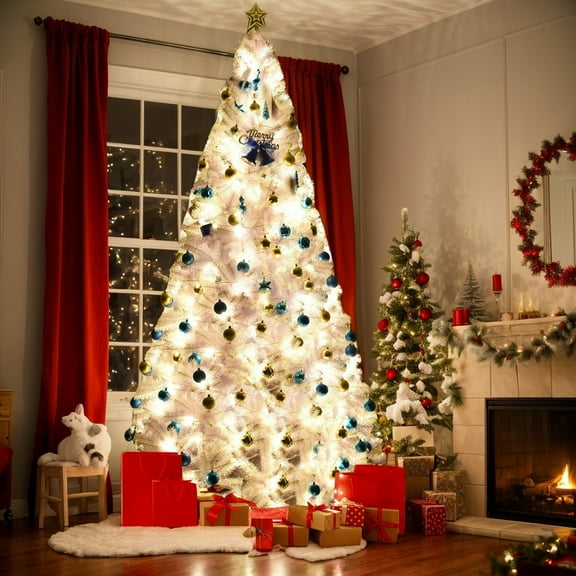 Resenkos Christmas Tree,Home Party Christmas Tree Decorations,6' / 7.5' / 9' Hinged Artificial Christmas Tree with Metal Stand-9 ft