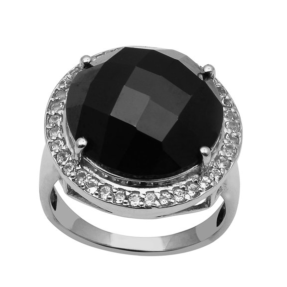 Round Black Spinel 925 Sterling Silver Solitaire With Accents Women Valentines Day Gifts Ring US-11