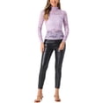 thumbnail image 2 of Allegra K Blouse en Dentelle Florale Transparente à Manches Longues Col Roulé pour Femmes L Violet Clair, 2 of 6