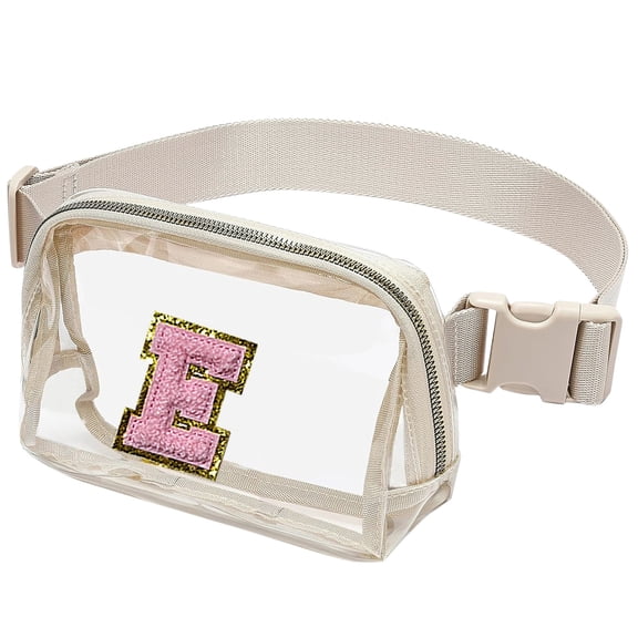 Transparent Clear Waist Pack With Embroidered Letter See-Through Fanny Pack For Concerts Sports Events And Outdoor Travel Beige-21