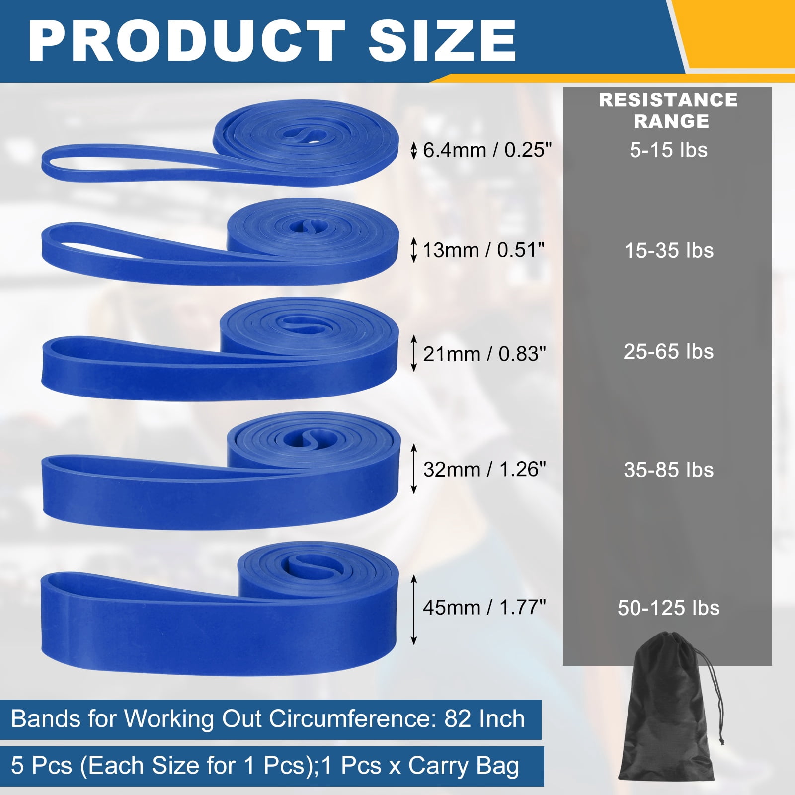 Uxcell Resistance Bands for Working Out, 5 Levels Pull Up Assistance Bands with Carry Bag 5 Pcs & Blue -Fitting for (Home/Gym)