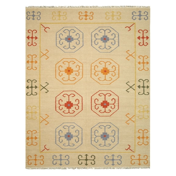 Handmade Wool Beige Traditional Oriental Reversible Suzani Kilim Rug