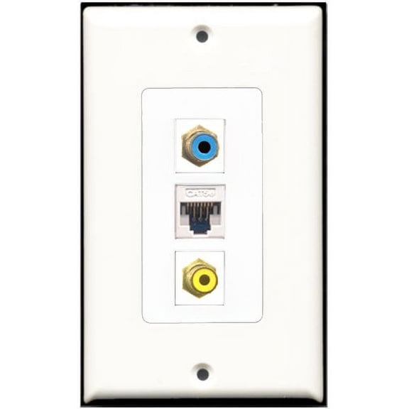 RiteAV - 1 Port RCA Yellow 1 RCA Blue 1 Cat5e Ethernet White Wall Plate Decorative
