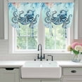 thumbnail image 4 of Coastal Octopus Blue Tie Up Curtains for Windows, Adjustable Balloon Window Shades, Summer Beach Nautical Coral Starfish Kitchen Window Treatments Farmhouse Short Curtains with Rod Pocket 42"x45", 4 of 8