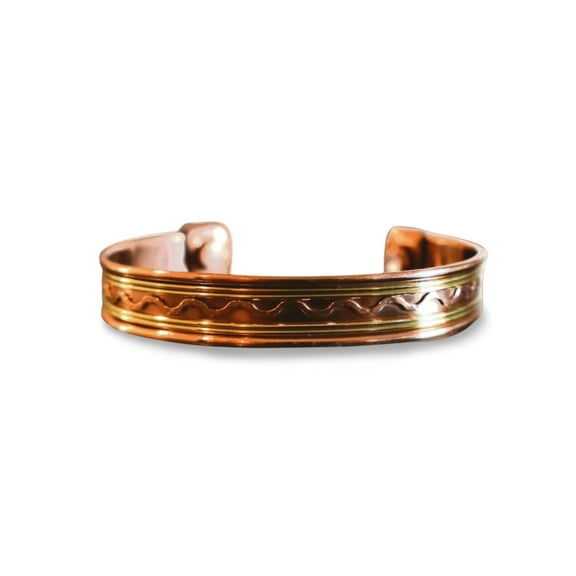 Copper Cuff Bracelet, Pure Copper with Two-Tone Wave Design and Magnets